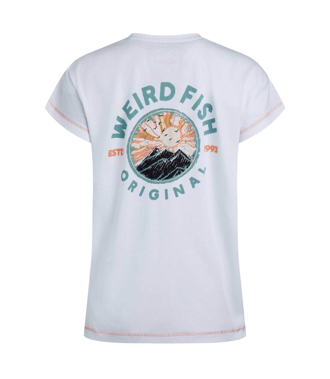 Womens/ladies sunset summit graphic back print t-shirt white Weird Fish-2