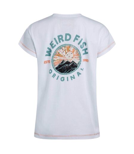 Womens/ladies sunset summit graphic back print t-shirt white Weird Fish