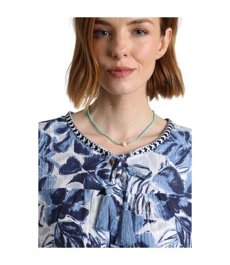 Womens/ladies sofia printed organic cotton double layer blouse estate blue Weird Fish