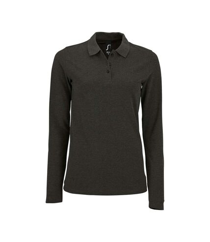 SOLS Womens/Ladies Perfect Long Sleeve Pique Polo Shirt (Charcoal Marl)