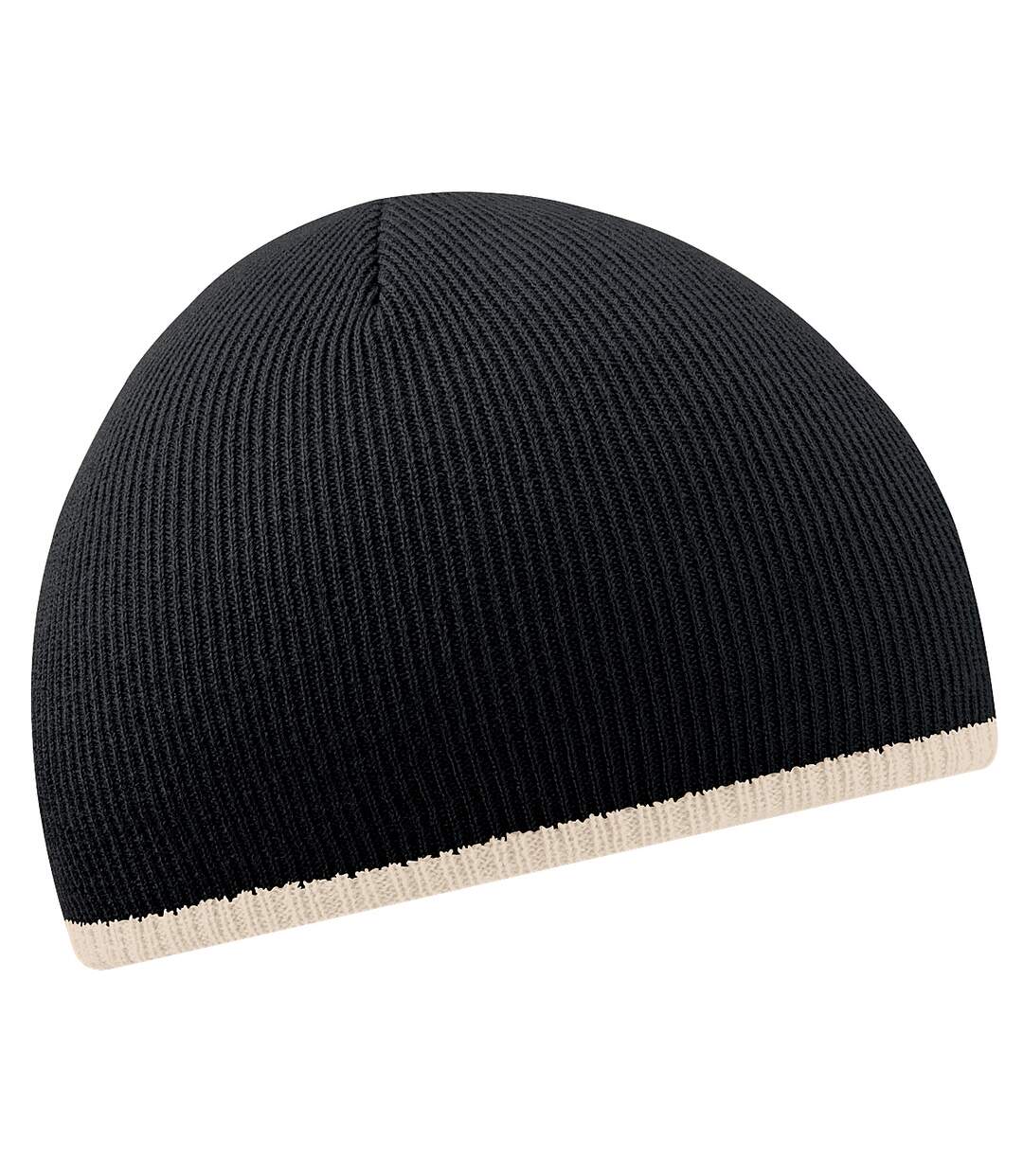 Beechfield Unisex Two-Tone Knitted Winter Beanie Hat (Black/Stone) - UTRW242-1