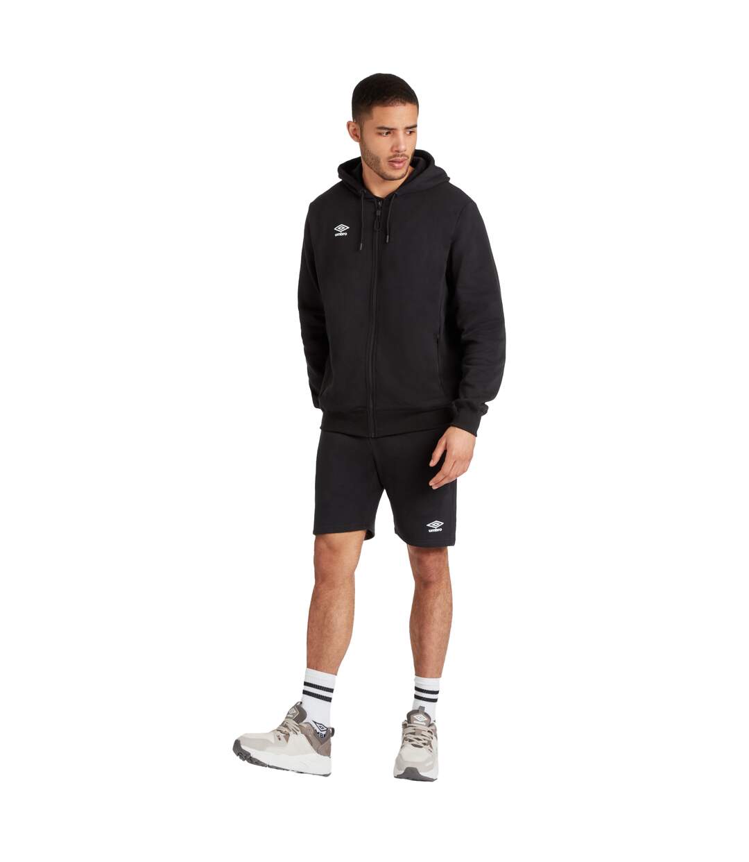 Mens Club Leisure Full Zip Hoodie Black White Umbro-1