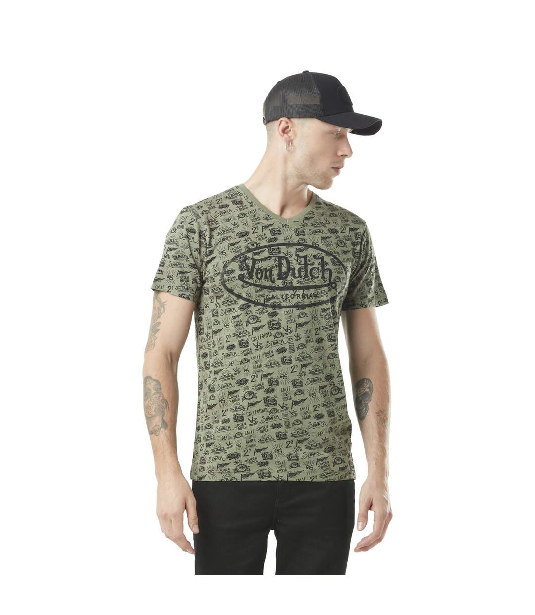 T-shirt homme col v imprimé en coton Tyron Vondutch-1