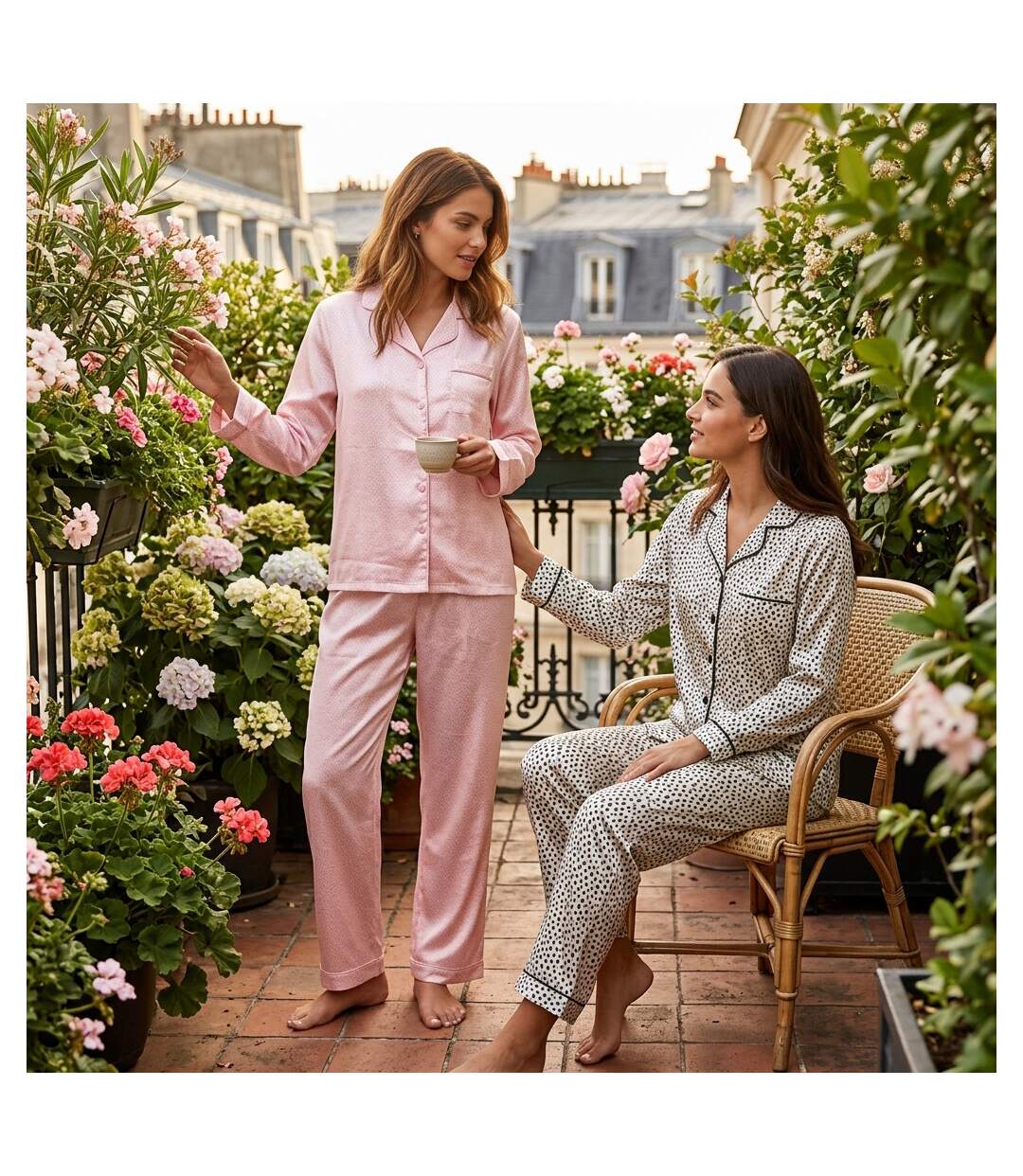OZABI Pack 2 Pyjamas Femme Longs Satinés Imprimés, Col Chemise-2
