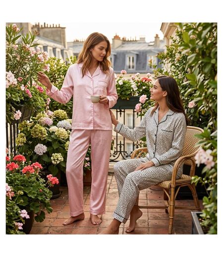 OZABI Pack 2 Pyjamas Femme Longs Satinés Imprimés, Col Chemise