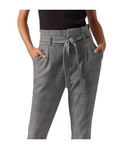 Womens/ladies Plaid Paperbag Petite Trousers Grey Vero Moda