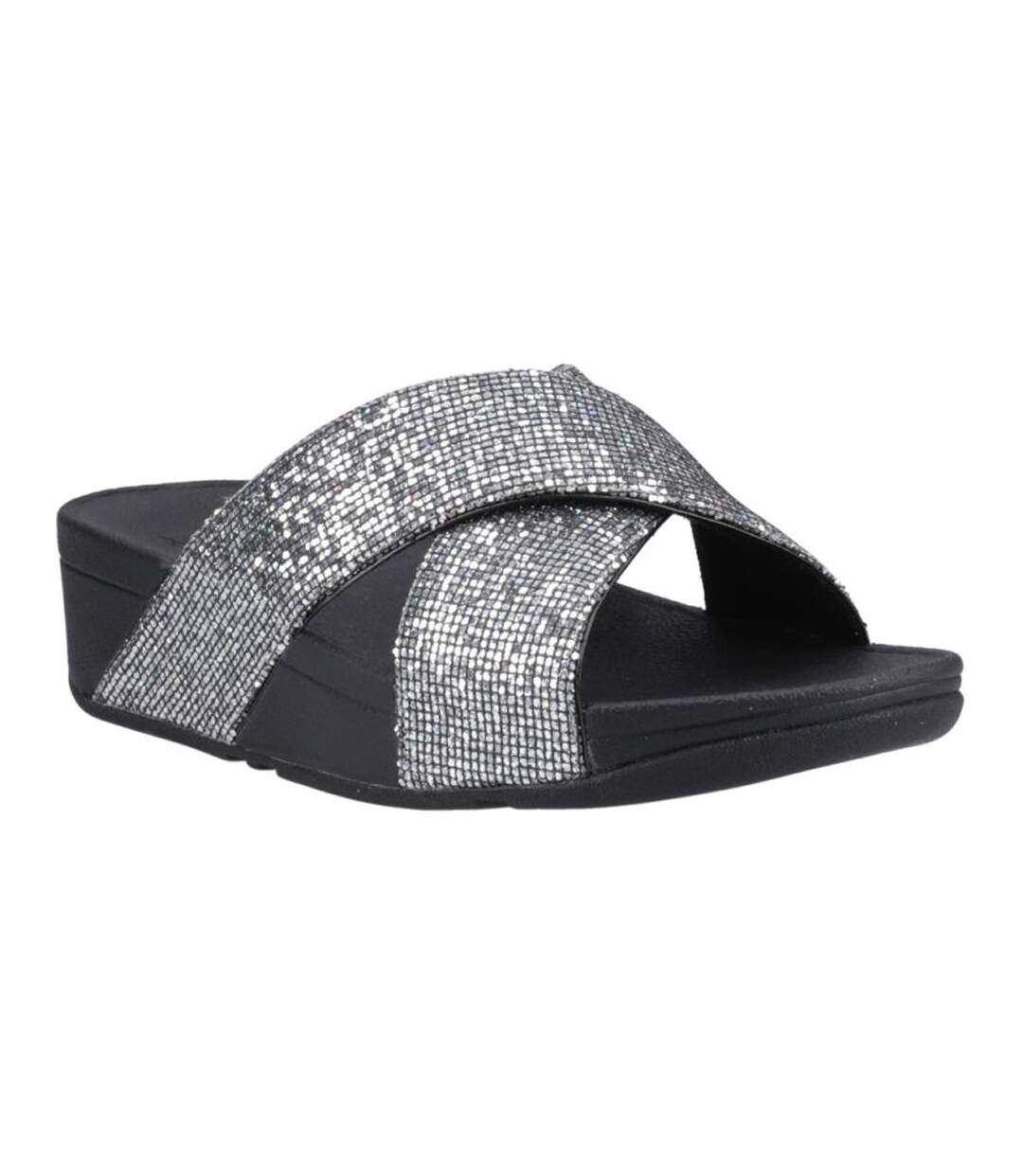 Womens/ladies Lulu Glitterball Cross Strap Sliders Silver FitFlop-1