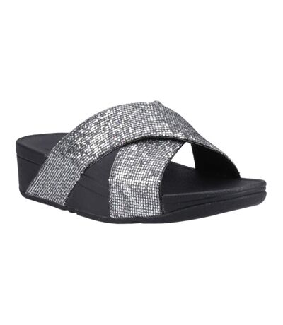 Womens/ladies Lulu Glitterball Cross Strap Sliders Silver FitFlop