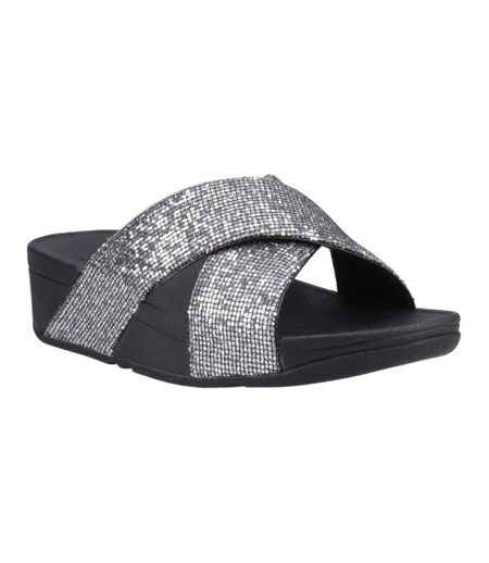Womens/ladies Lulu Glitterball Cross Strap Sliders Silver FitFlop