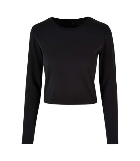 Build Your Brand Womens/Ladies Long-Sleeved Crop Top (Black) - UTRW9814