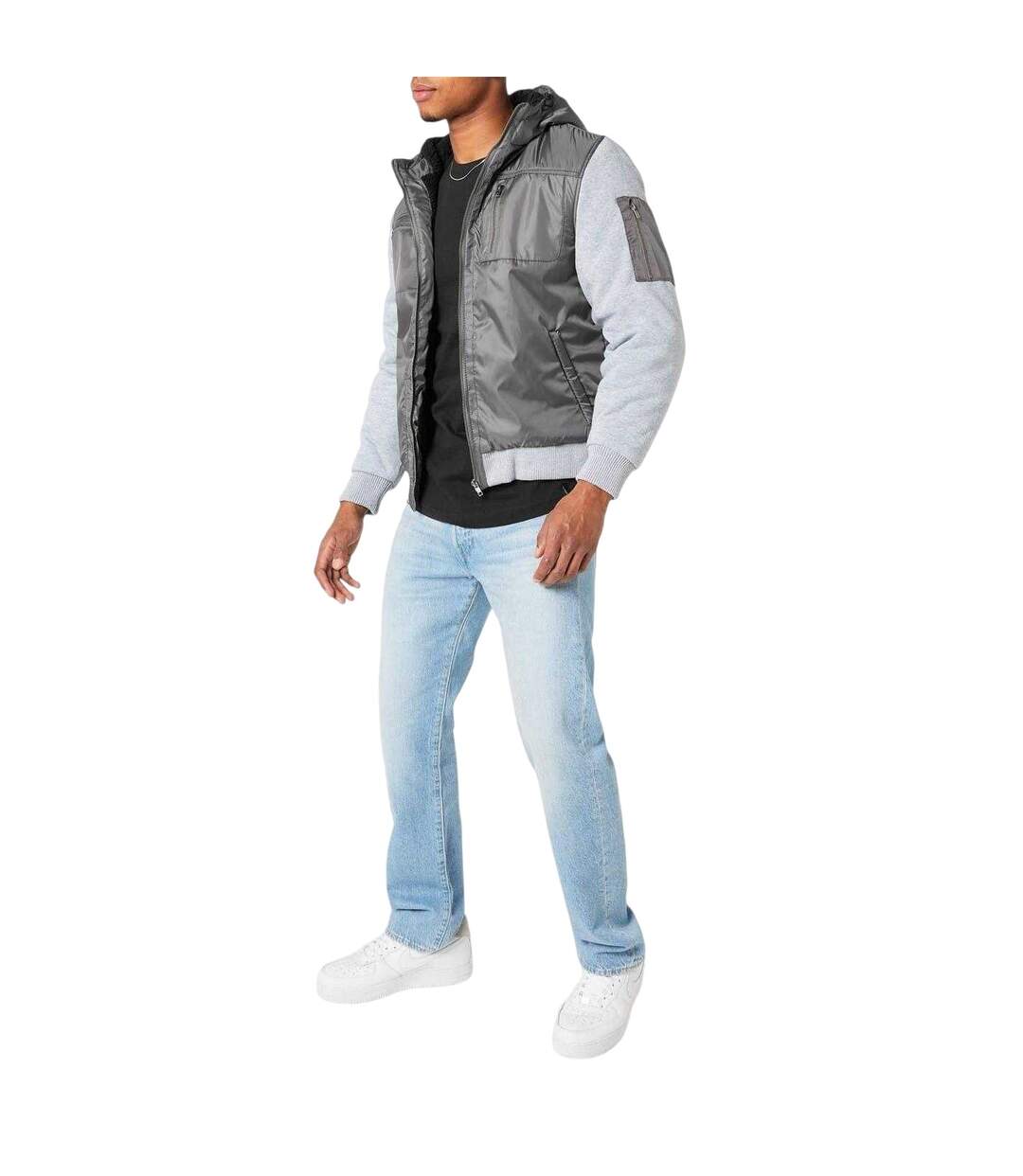 Mens Fleece Lined Jacket Charcoal Fabric-4