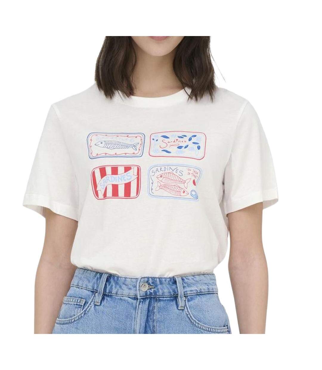 T-Shirt blanc/rouge/bleu femme jdy cds-1