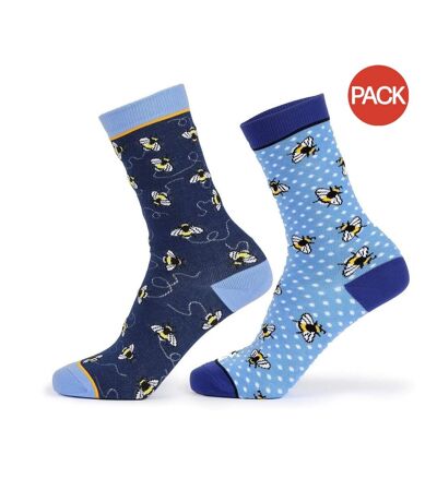 Pack of 2  Womens/ladies bee bamboo socks  blue/yellow Aubrion