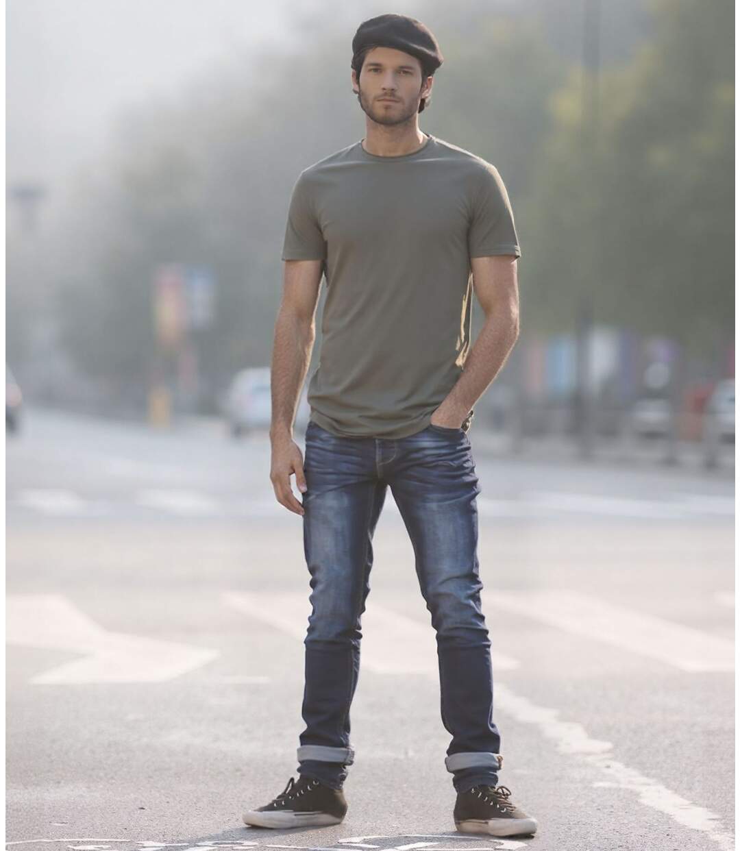 Jean homme slim bleu délavé « Used » - 5 poches -Taille normale - Fermeture boutons-3