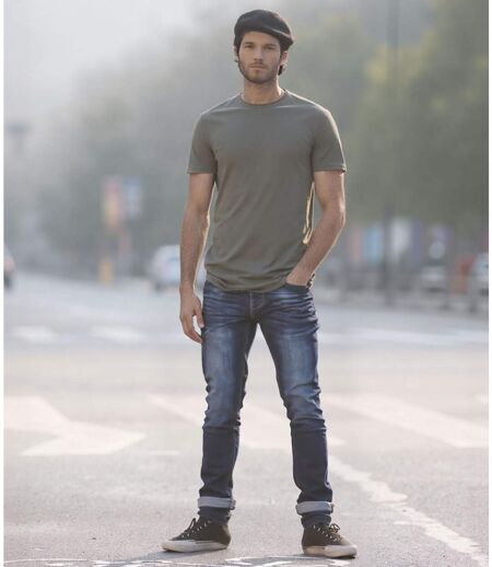 Jean homme slim bleu délavé « Used » - 5 poches -Taille normale - Fermeture boutons