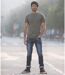 Jean homme slim bleu délavé « Used » - 5 poches -Taille normale - Fermeture boutons-3