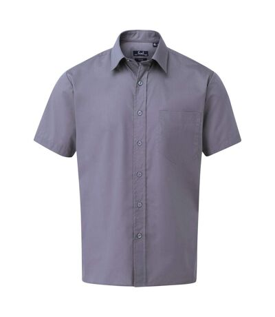 Mens short sleeve poplin shirt silver Premier