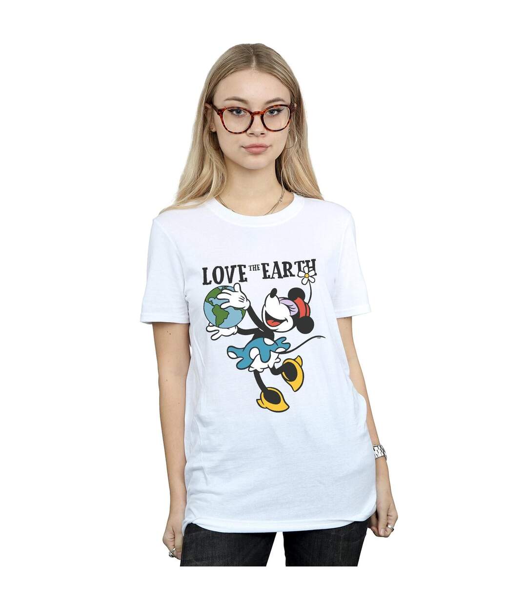 Disney Femme/Les femmes Mickey Mouse Love The Earth - T-shirt boyfriend en coton (Blanc) - UTBI36926-2