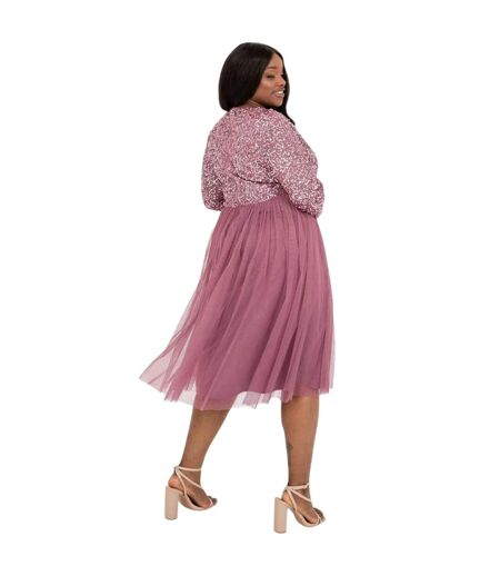 Robe Portefeuille Manches Longues Femme Rose Deluxe