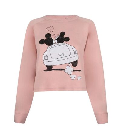 Disney Womens/Ladies Mickey & Minnie Mouse Hearts Crop Sweatshirt (Dusky Pink)