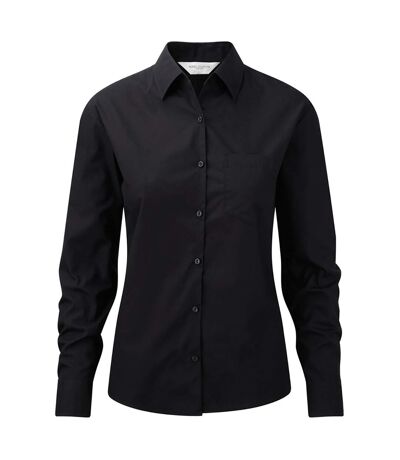 Ladies/womens long sleeve pure cotton work shirt black Jerzees