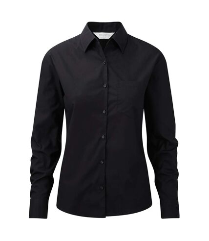 Ladies/womens long sleeve pure cotton work shirt black Jerzees