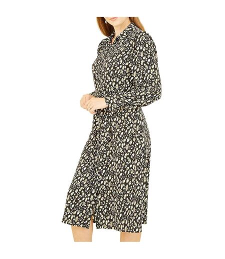Robe Chemisier Mi-longue Motif/style Imprimé Léopard Femme Noir Yumi