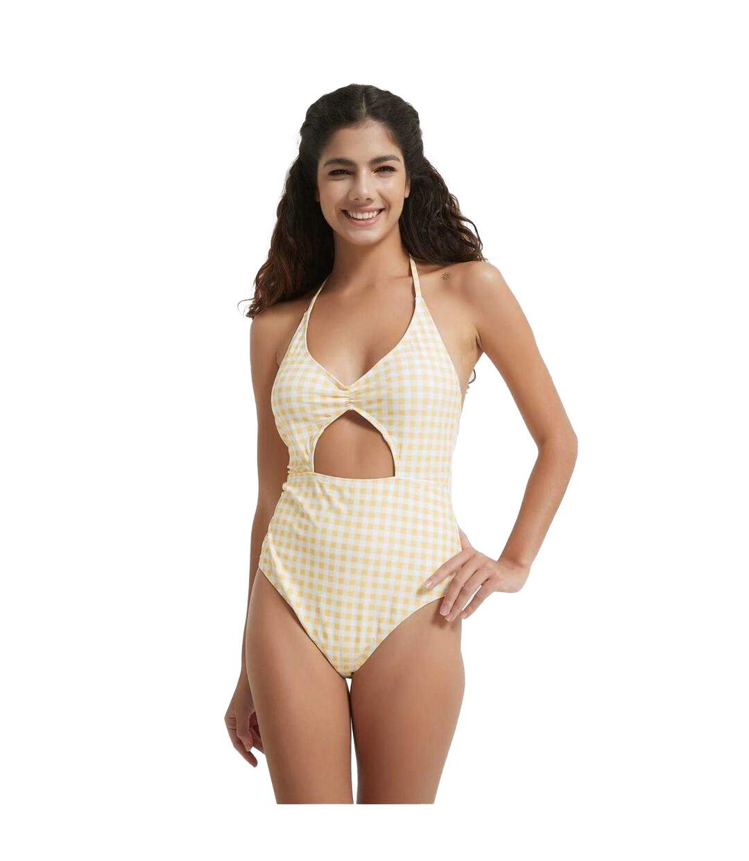 Maillot De Bain 1 Pièce Motif/style À Carreaux Femme Jaune Imprimé Be You-3