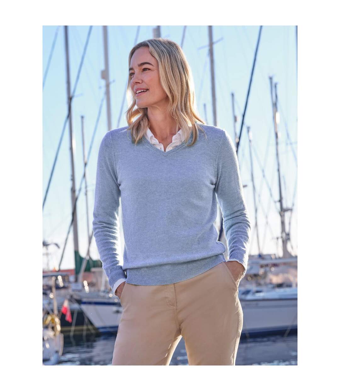 Womens/ladies Cashmere V Neck Jumper Periwinkle Blue WoolOvers-1