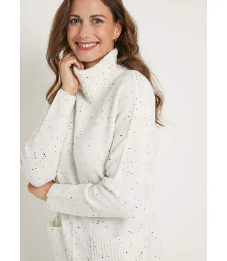 Pull-tunique chaud moucheté col roulé