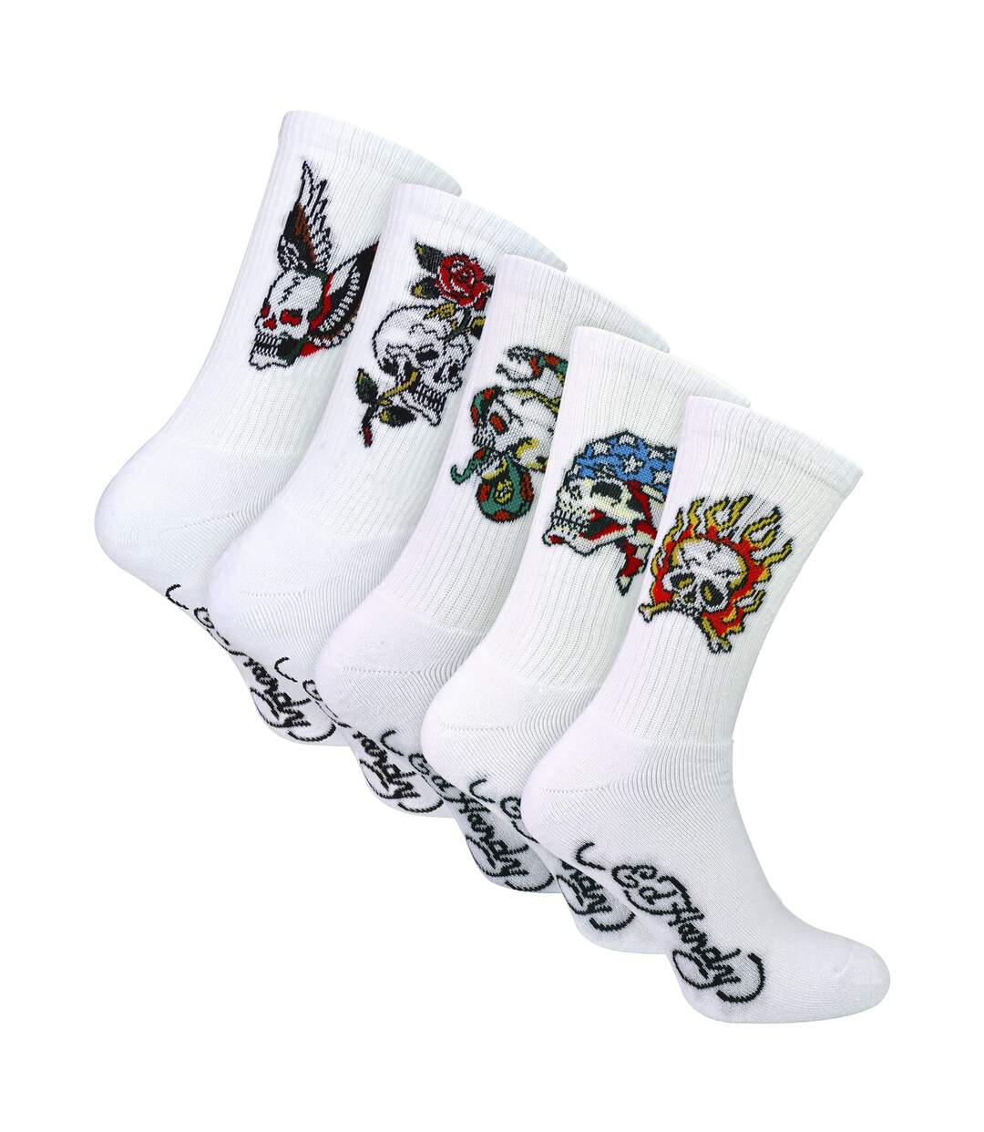 Ed Hardy- Lot De 5 Chaussettes Homme Motif Crâne Respirantes Casual-1