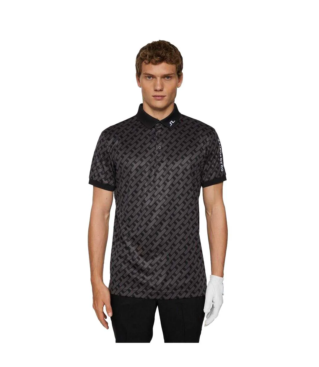 Mens Ikat Collared Polo Shirt Black J.Lindeberg-1