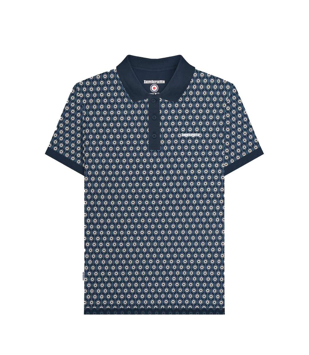 Polo Motif/style Géométrique Roundel Homme Bleu Marine Argenté Lambretta-1