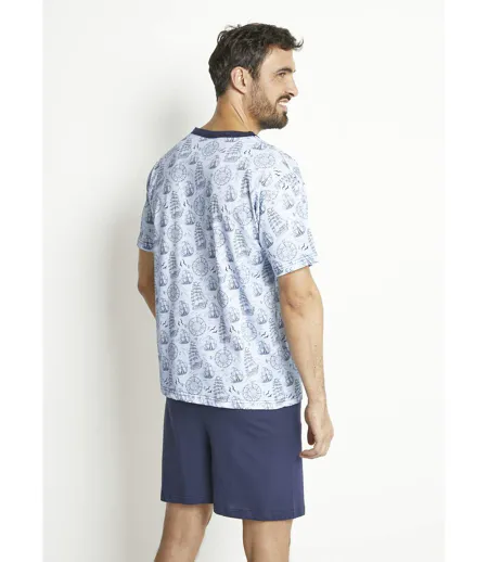 Pyjama short col V jersey coton