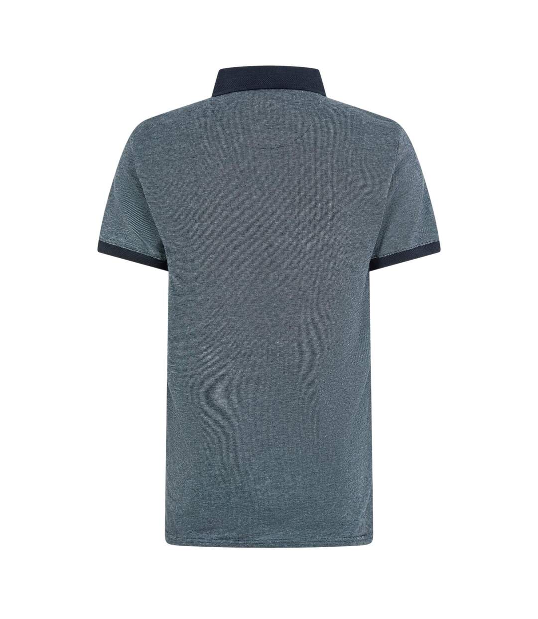 Mens Textured Ribbed Collar Polo Shirt Navy Threadbare-2