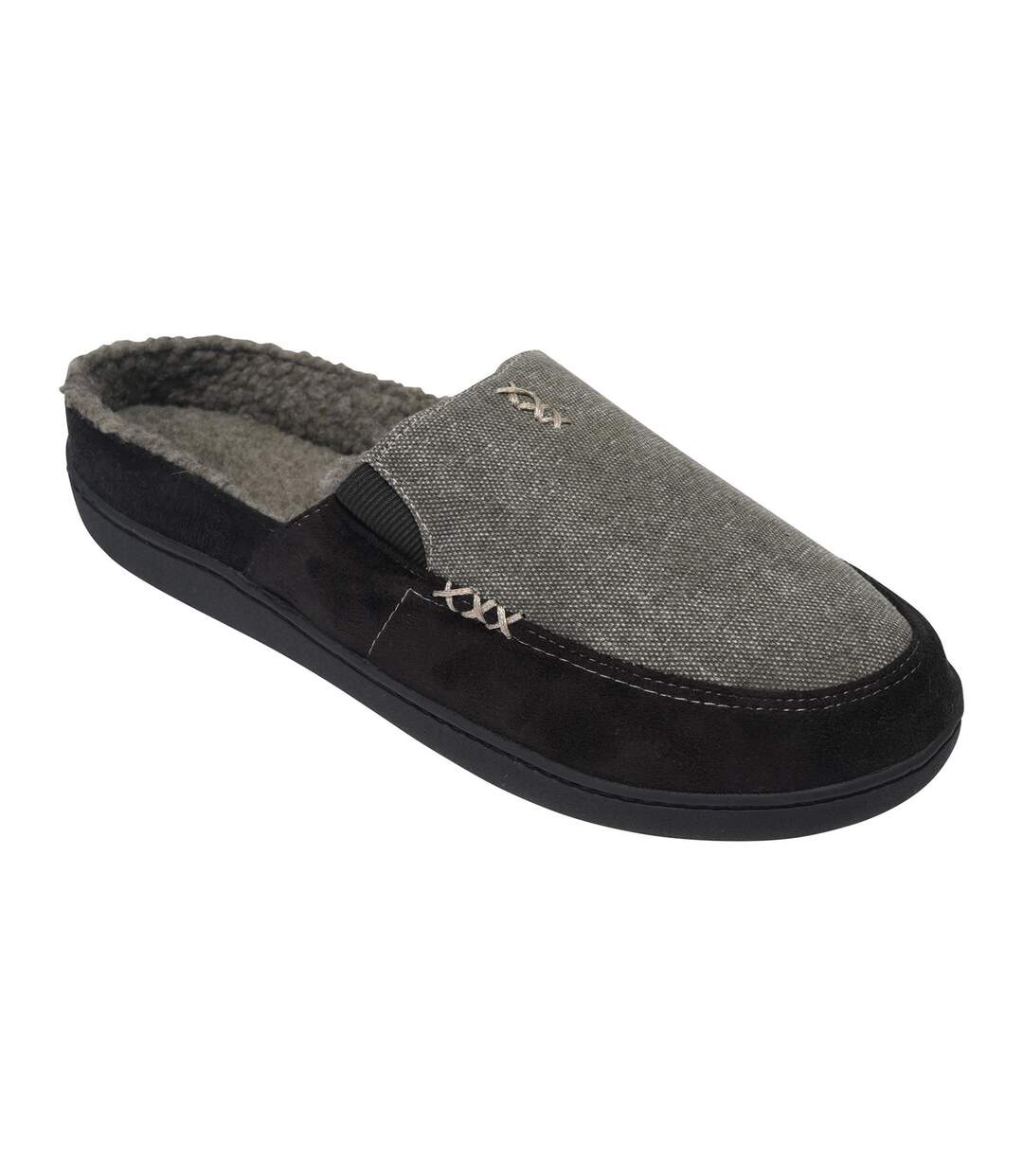 Mens Tweed Slip-on Mule Slippers Black Grey Keanu-2