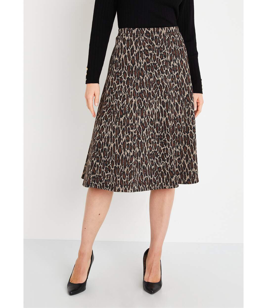 Jupe longue évasée maille jacquard-1