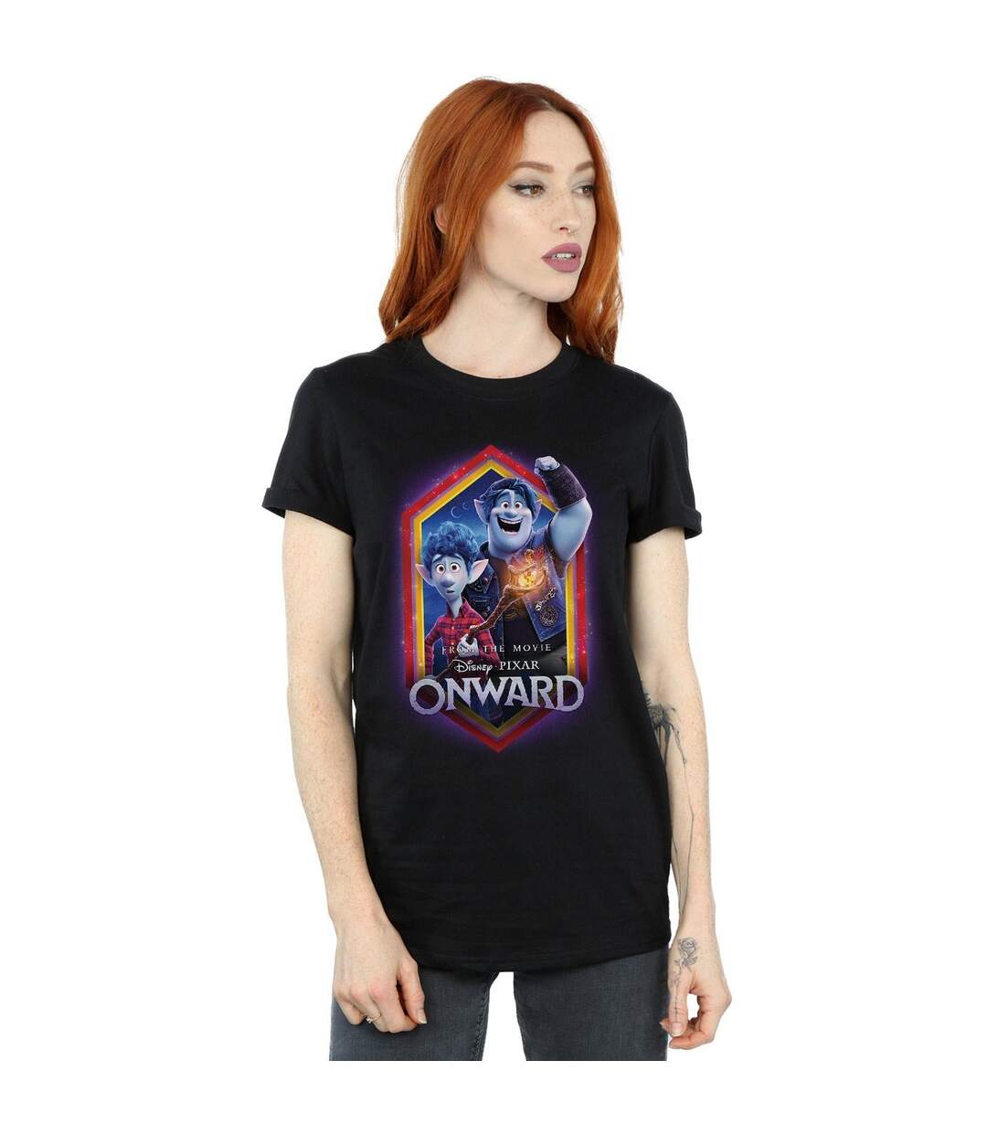 Disney Womens/Ladies Onward Brothers Crest Cotton Boyfriend T-Shirt (Noir) - UTBI42393-2