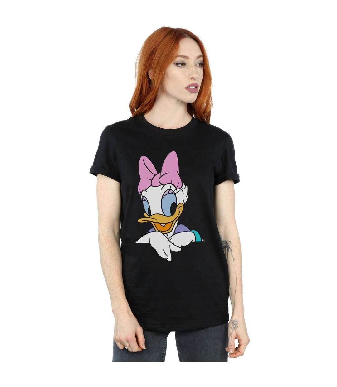 Disney Womens/Ladies Daisy Duck Big Portrait Cotton Boyfriend T-Shirt (Noir) - UTBI37867-2