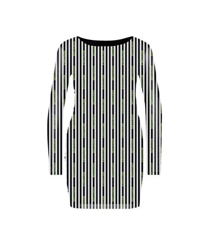 Beetlejuice Womens/Ladies Striped Mesh Bodycon Dress (Black/White)