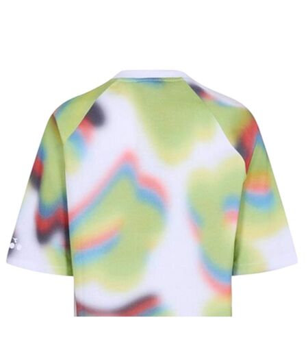 Womens/ladies Abstract Crew Neck T-shirt Green Multicoloured Diadora