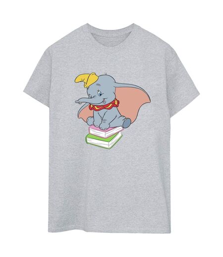 Disney Femme/Ladies Dumbo Sitting On Books Cotton Boyfriend T-Shirt (Gris sportif) - UTBI20409