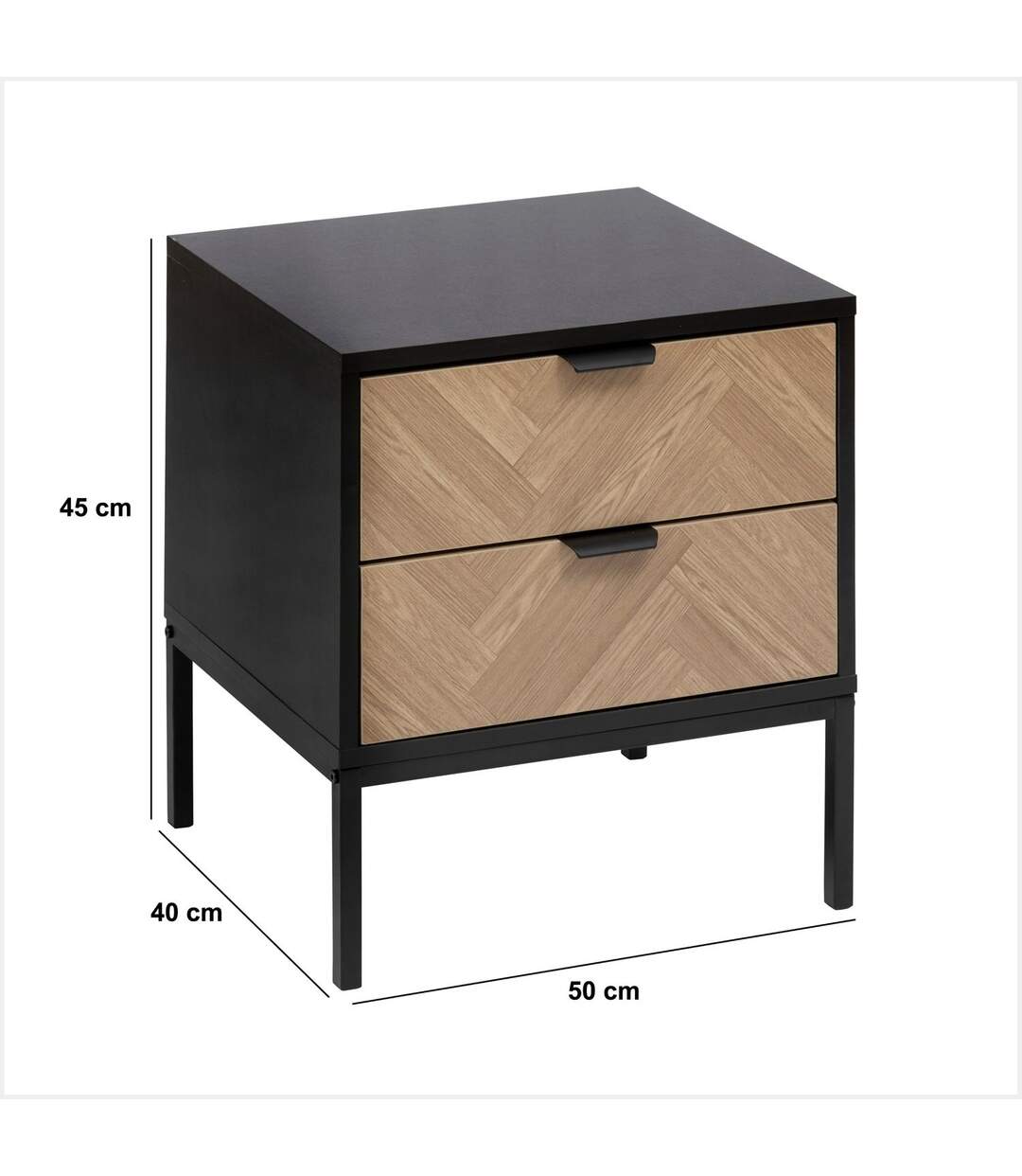 Table de chevet 2 tiroirs chevron en bois ÉLONE - Noir-3