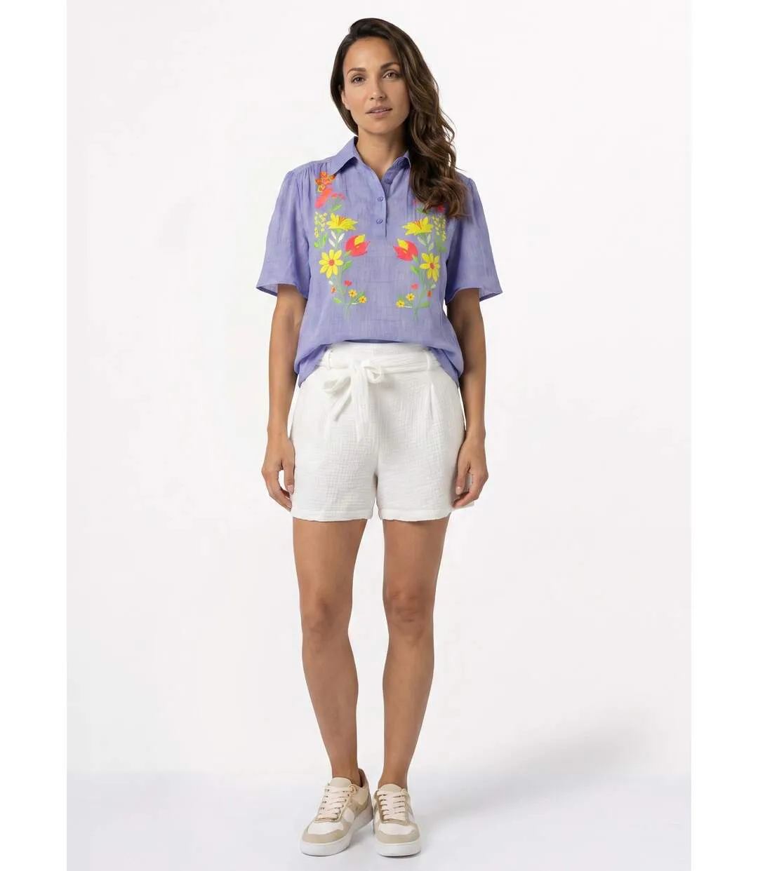Blouse coton léger, broderies fluo-3