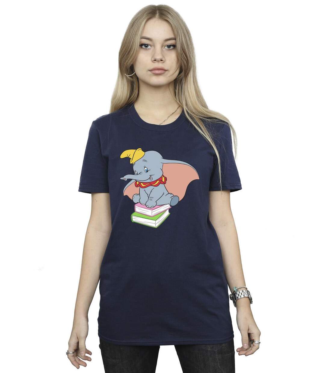 Disney Femme/Ladies Dumbo Sitting On Books Cotton Boyfriend T-Shirt (Bleu marine) - UTBI20409-2