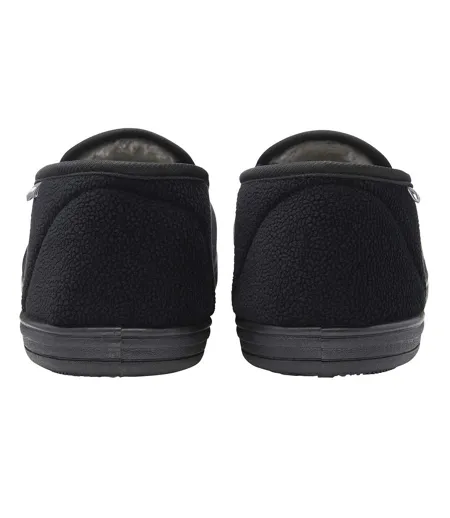 Mens Textured Full Slippers Black Closed Back Cushioned UK 6-13