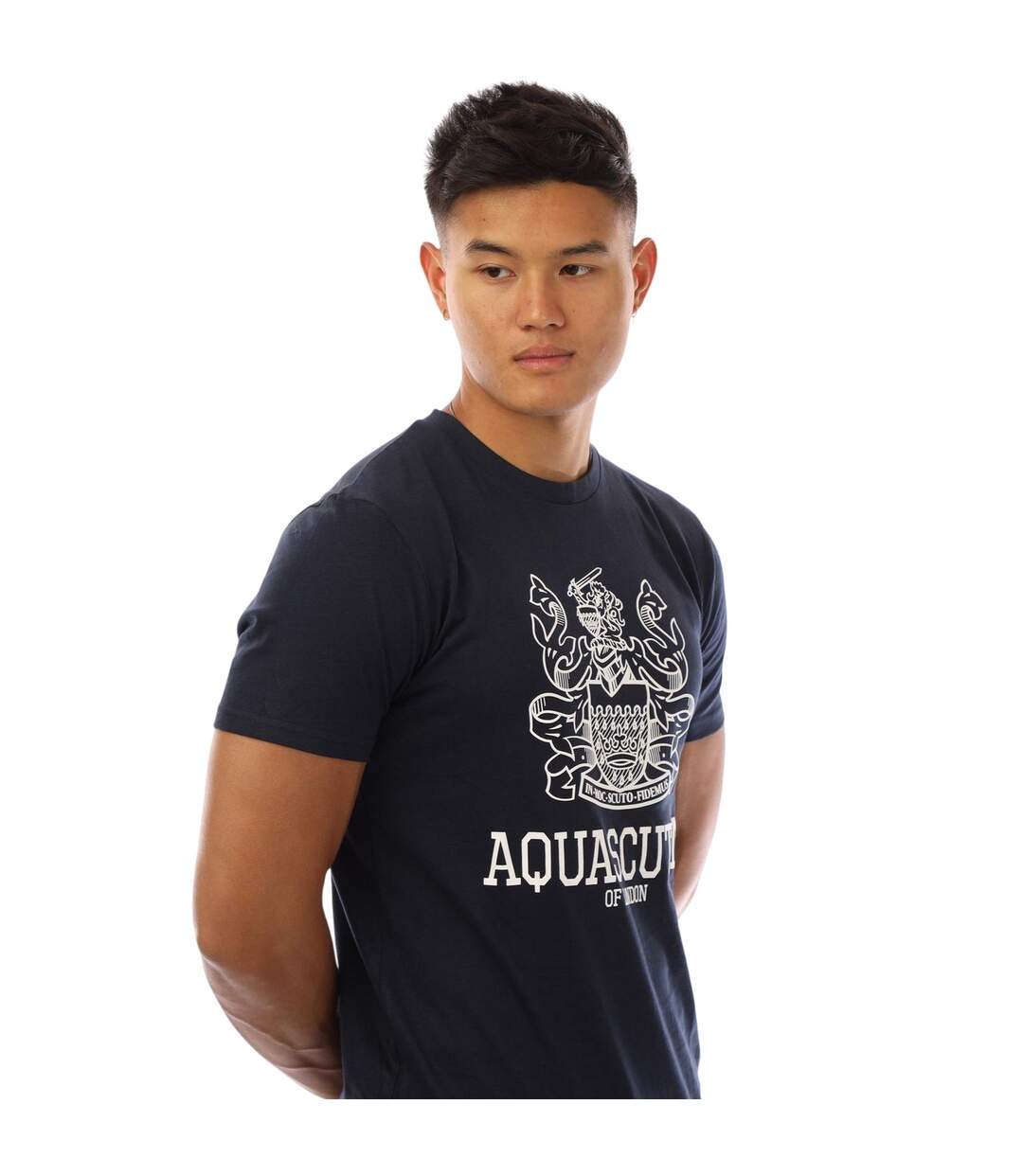 Mens Shield Logo Crew Neck T-shirt Navy White Aquascutum-3