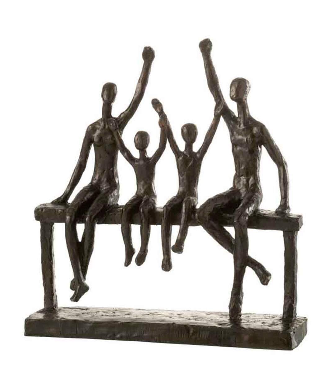 Statuette Déco Famille sur Banc 34cm Marron-1