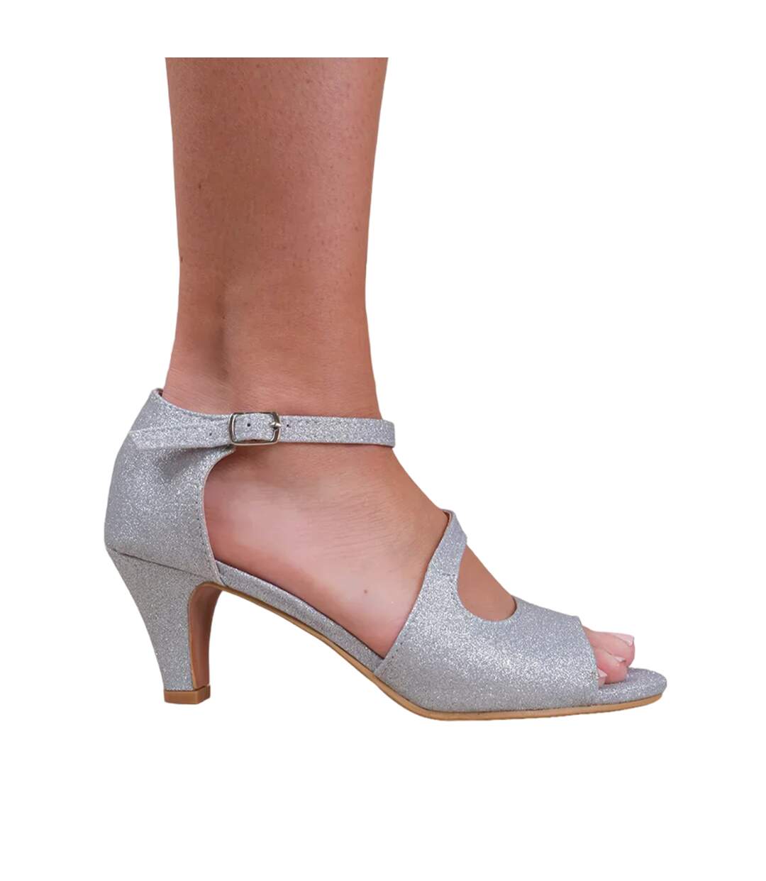 Womens/ladies beatrice faux leather crossover strap extra wide kitten heel high heels silver Where´s That From-1
