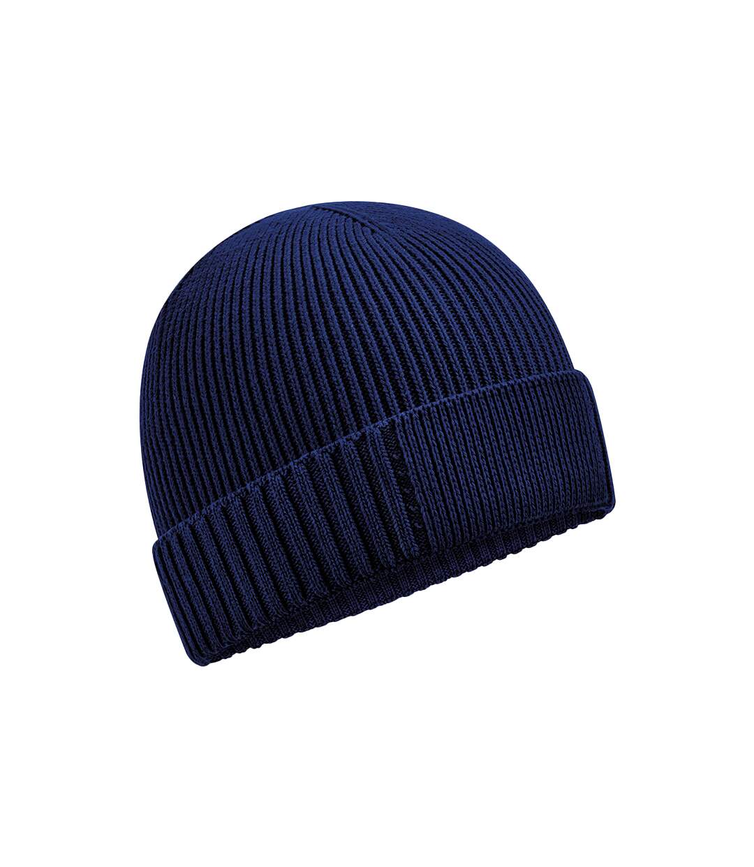 Unisex adult organic cotton engineered patch beanie oxford navy Beechfield-1